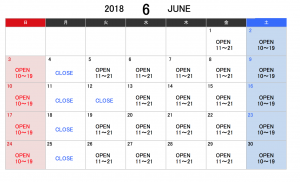 CLASS AOYAMA ６月休日のお知らせ